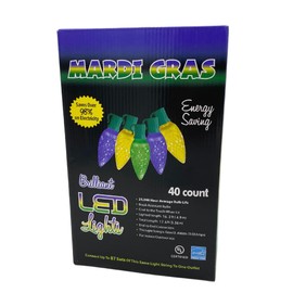 LED C9 Purple, Green and Gold Mardi Gras Lights - 40 Lights, 16ft Lighted (Each)