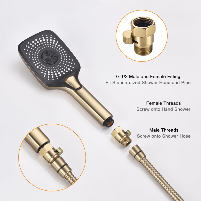 ChuangTim Brushed Nickel Water Flow Control Valve, G1/2" Shower Head