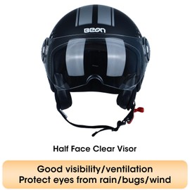 BEON 3/4 Open Face Motorcycle Helmet for Adults,DOT Approved - Moped Half Vespa Retro Helmet with Anti-Scratch Visor for Men and Women Model B-01