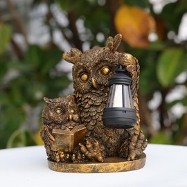 EPTUEGA Garden Statues Owl with Solar Lantern - Loving Owl Reading Outdoor Decor Gardening Gifts for Mothers Day,Outdoor,Yard, Patio,Balcony
