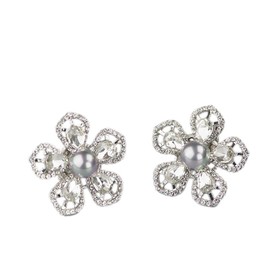 Ruihfas 2Pcs Floral Shoe Clips Pearl Crystal Shoe Buckles Decoration Accessories (Silver)