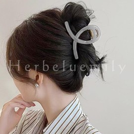 Herbeluemily Hair Clip, Hair Claw, Dakar Hair Claw, Cross Line, Mini Clip, 3.1 inches (8 cm), Clear Gray