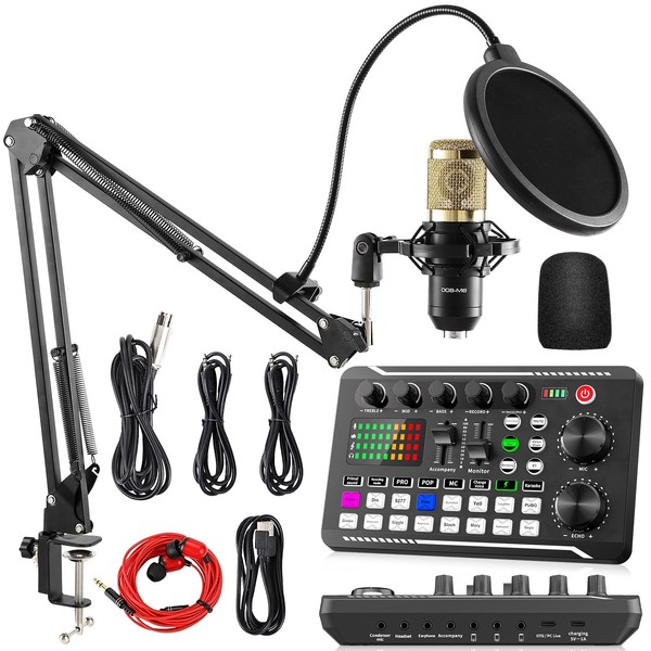 Facmogu Podcast Equipment Bundle, F998 Live Sound Card with BM800