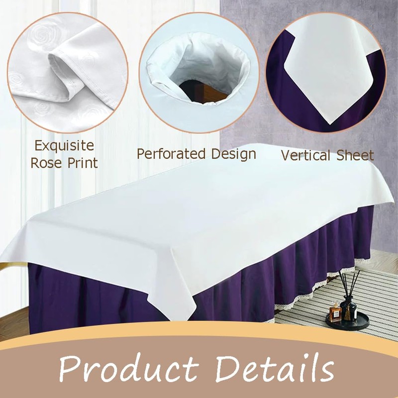 Ouliget Massage Table Sheets with Hole,Wipeable Soft Spa Bed Cover,Rose