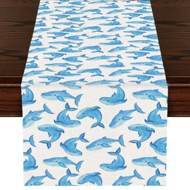 Blue Whale Table Runner, Kitchen Dining Table Decor, Blue Whale Decor Gifts Table Runners for Indoor Outdoor Home Farmhouse Holiday Wedding Birthday Party Decoration, 13 x 72 Inch
