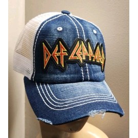 White Def Leppard Band Hat Distressed Ball Cap Hat Blue Jean & White