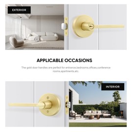 Karlstone 2 Pack Entry Door Handle,Interior Gold Door Knobs in Zinc Alloy, Interior Door Levers with Key,Modern Door Lever for Left or Right Handing,Heavy Duty Constructions