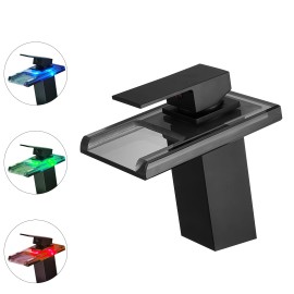 Modern 1-Hole LED Waterfall Faucet Anti-Rust Brushed Nickel 304 Stainless Steel Single Handle Basin Faucet Lead Free FeatureColor: 240-11B, Surface Finishing: Other
