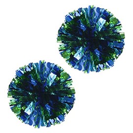 ZEALMAX 1 Pair Cheerleading Pom Poms Sports Party Accessories for Dance Sports Cheering Children Adults,Blue+Green