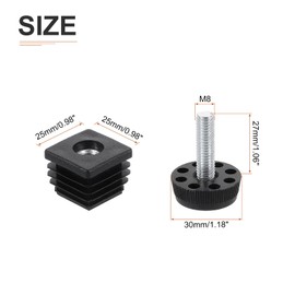 DTGN M8x10x22mm(DxLxOD) Screw on Furniture Glide Leveling Feet - 2Pack - Good for Furniture - Adjustable Thread Furniture Levelers - Black