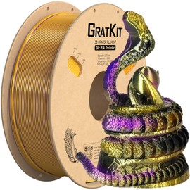 Gratkit Silk Tri-Color PLA Filament，Coextrusion PLA Filament 1.75mm, +/-0.03mm, 1KG/Roll, Silk PLA Gold & Purple & Black
