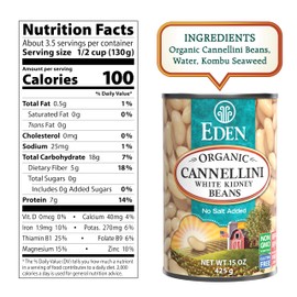 Eden Eden Organic Cannellini White Kidney Beans, No Salt Added, 15-Ounce Cans (Pack of 12)