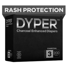 DYPER - Charcoal Enhanced Day & Overnight Disposable Baby Diapers - Made with Plant-Based* & Skin-Friendly Ingredients, Hypoallergenic for Sensitive Skin - Size 3, (200 Count)