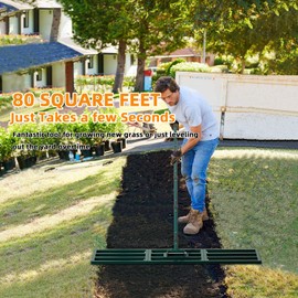 BeeOwner Lawn Leveling Rake Heavy Duty Stainless Steel Lawn Leveler Tool 45”x10” with 78” Adjustable Long Handle Yard Level Rake for Soil, Ground,Backyard Dressing,Golf Field,Garden Tools Grass Seed