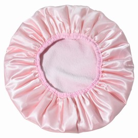 FAILOO Three-layer 3-in-1 shower cap Bath waterproof cap Extra suction hair drying cap Bathroom cap hair shower cap Dry cap Pink satin with elastic, and smooth comb with soft teeth no knot hair comb, white and pink