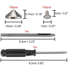 Yoranyo 100 Sets Cone Spikes and Studs 4.7MM Height Silver Color 3/16" Bullet Spikes ...