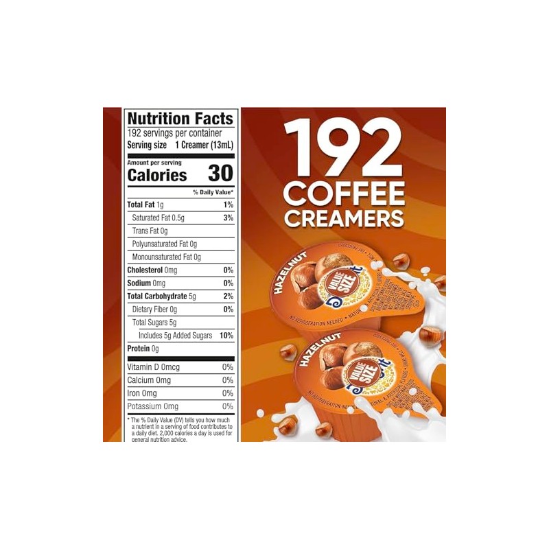 Hazelnut Coffee Creamer Singles, 192 Creamer Singles Included Great for