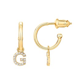 PAVOI 14K Yellow Gold Plated 925 Sterling Silver Post Huggie Earring With Initial Dangle |CZ Initial Huggie Hoop Earrings | Womens Cubic Zirconia "G" Initial Huggies