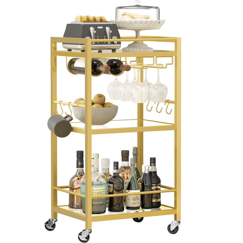 TUTOTAK Bar Cart, Home Bar Serving Cart with 3-Tier Mirrored
