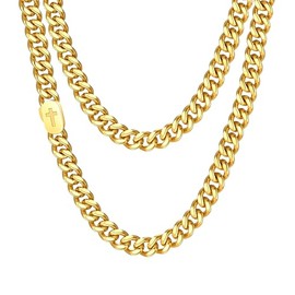 VNOX Silver Cross Necklace for Men, Solid Mens Cross Cuban Link Chain Necklaces 7mm Stainless Steel Gold Chains for Men, Cool Miami Jewelry Faith Religious Christian Gifts 22 Inch Cuban Cross Chain