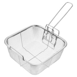 Riavzau Stainless Steel Deep Fry Basket, 8inch Square Wire Fryer Basket for Frying Serving Food, French Chip Frying Basket with Folding Handle for Kitchen Frying (8Inch/Square)