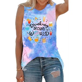 Around The World Tank Top for Women Tie Dye Family Vacation Tshirt Funny Summer Drinking Vest Sleeveless Tee Tops