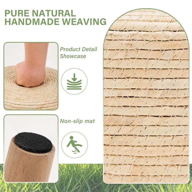 Wimarsbon Pouf Ottoman, Round Footstool with 4 Wood Leg, Handmade