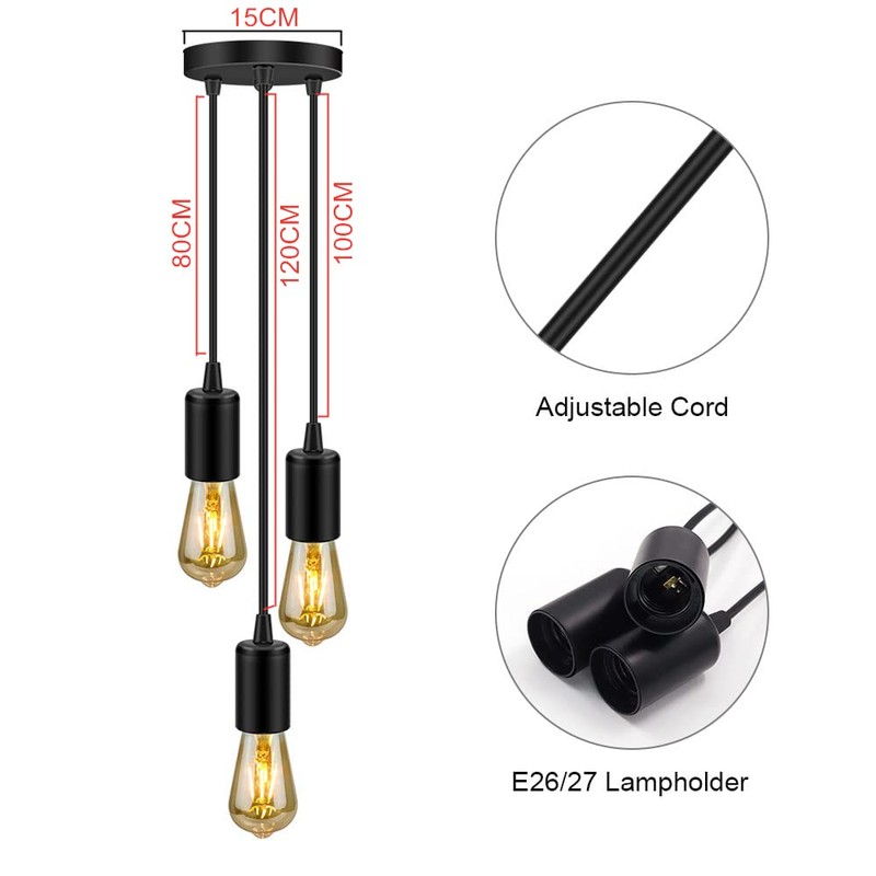 Vintage Pendant Light Fitting, Industrial Modern 3-Light Ceiling Pendant Lighting