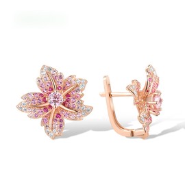 Santuzza 925 Sterling Silver Lily Earrings Pink Sapphire Cubic Zirconia Gemstone Flower Dangle Earrings for Women