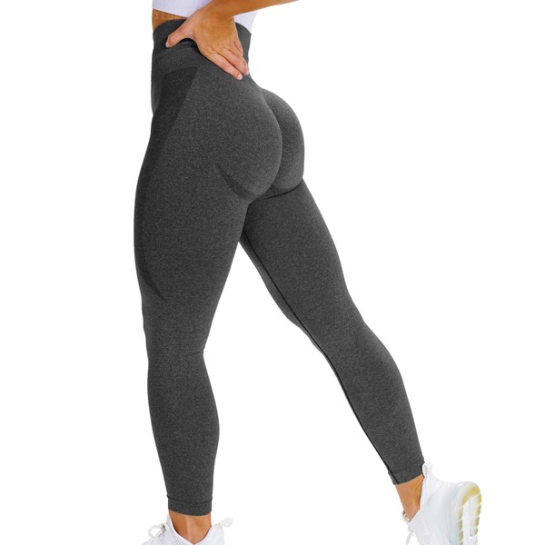 YEOREO Women High Waist Workout Gym Smile Contour Seamless Leggings Yoga Pants Tights Gray M