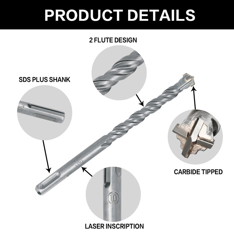 5PCS SDS-Plus Rotary Hammer Drill Bits Set,Carbide Tipped for Brick,Stone,Masonry
