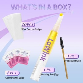 LaWink Facial Waxing Pen, Eyebrow Shaper Wax Kit, Sugar Wax Wand, Eyebrow wax kit Facial Hair Removal For Eyebrow, Upper Lip, Chin, and Moustache with 20 Cotton Strips 4 Oil Wipe