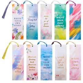 10 Pieces Inspirational Quote Bookmark with Tassel Motivational Bookmarks Positive Page Marker for School Office Students Bookworm Presents, 10 Different Designs