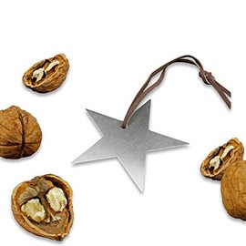 2 x Real Stainless Steel Nutcracker Shape Star with Leather Strap - 6.8 x 6.8 cm - Cellophane Coated Ideal as a Pendant or Small Gift