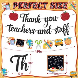 Pre-Strung Teacher Appreciation Decorations, NO-DIY Teacher Appreciation Banner, Thank You Teachers and Staff Banner for Classroom Office Teacher's Day School Party