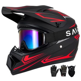 XINGSILUC Youth Kids Motocross Helmet DOT Approved - Full Face Dirt Bike Helmet Set with Goggles, Gloves & Mask - ATV Off-Road Motorcycle Helmets for Boys & Girls (Red, X-Large)