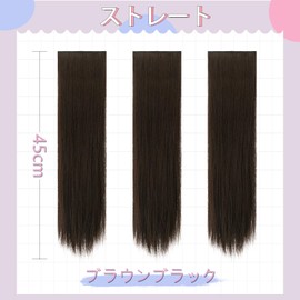 Sofeiyan Long Straight Collar Wig, Clip-on Type, Set of 3, One Touch Extension, Free Combination, Partial Wigs, Daily Use, Heat Resistant (17.7 inches (45 cm), Brown Black)