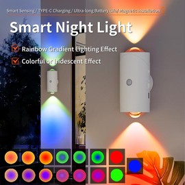 Rechargeable LED Motion Sensor Night Light – 8 Ambient Colors, Auto-On, Long Battery Life, Stick Anywhere, No Outlet Needed – Cozy, Plug-Free Lighting for Bedroom, Bathroom, Stairs & More!:_White – 1pc