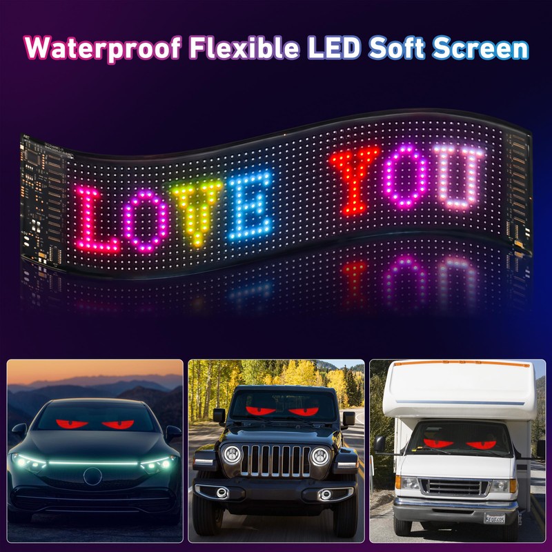 2PCS Devil Eyes Light for Cars,14.72inx3.62in Programmable Flexible LED Display
