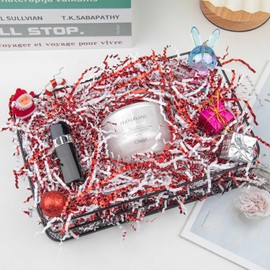 Caleihd 4.5oz Crinkle Cut Paper Shredded Filler Paper for Gift Baskets Gift Box Confetti Paper Shreds Decoration Stuffing for Birthday, Weddings, Anniversaries, Christmas Wrapping Red&White