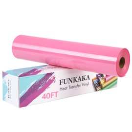 FUNKAKA Pink HTV Heat Transfer Vinyl Rolls, 12" x 40ft Glossy Pink Iron on Vinyl for T-Shirt, Adhesive Pink HTV Vinyl for All Cutter Machines Easy to Cut & Weed for Heat Vinyl Design