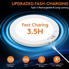 YIKEMJERP Motion Sensor Closet Light Indoor, Fast Charging Wireless Ceiling Light with Remote, Rechargeable Battery Operated Lights, Shower Light for Cabinet Bathroom Stairs Hallway Pantry 7.48 Inch