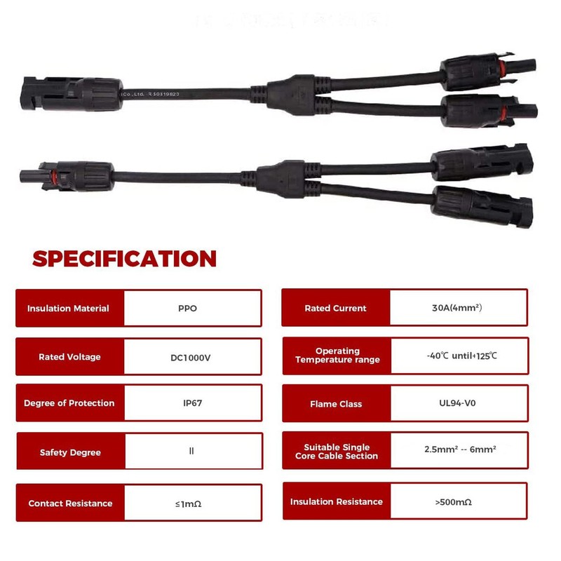 Intckwan Solar Panel Y Plug, Ip67, F/M/M and M/F/F, Solar