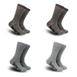 Time May Tell Mens Merino Wool Hiking Cushion Socks Pack (2Brown,Light grey,Dark grey(4 pairs), US Size 5~9)