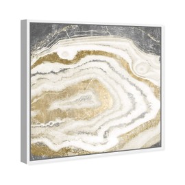 The Oliver Gal Artist Co. Abstract Wall Art Canvas Prints 'Silver Gold Agate' Crystals Home Décor, 24" x 24", White Frame