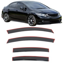 IKON MOTORSPORTS in Channel Window Visors Compatible with 2012-2015 Honda Civic 4-Door Sedan, Slim Style Acrylic Smoke Rain Guards, Side Window Wind Deflectors 4PCS