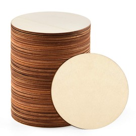 Coopay 60 Pieces 4 Inch Wooden Circles, Unfinished Round Wood Slices Natural Wooden Cutouts for Door Hanger, Painting, Wedding, Home Decoration DIY Wood Craft Supplies
