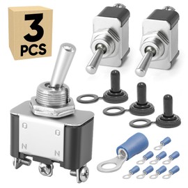 3-Pack Toggle Switch with Waterproof Cap KN3A-102, ON/ON SPDT 3Pin 20A 12mm/0.47" Heavy Duty Bakelite Rocker Switches Silver-Plated Copper Terminal for Auto Car Marine Boat