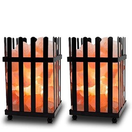 Himalayan Glow WBM Picket Fence Basket Salt lamp Night Light. ETL Himalayan Pink Salt lamp Night Light with Pink Salt Chunks and Dimmer Control,2-Pack