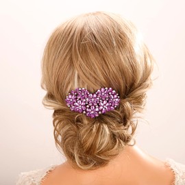 Jumwrit Rhinestone Hair Barrette Vintage Flower Hair Clip Shiny Love Heart Hairpin No Slip Ponytail Holder Slide Clip French Decorative Hair Accessories Wedding Hair Jewelry for Women Girls(Purple)